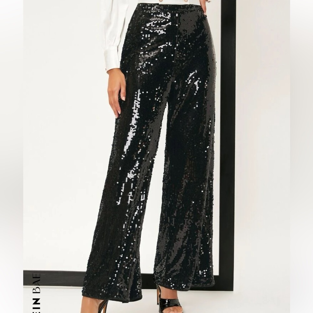 SHEIN Black Sequin Wide Leg Pants